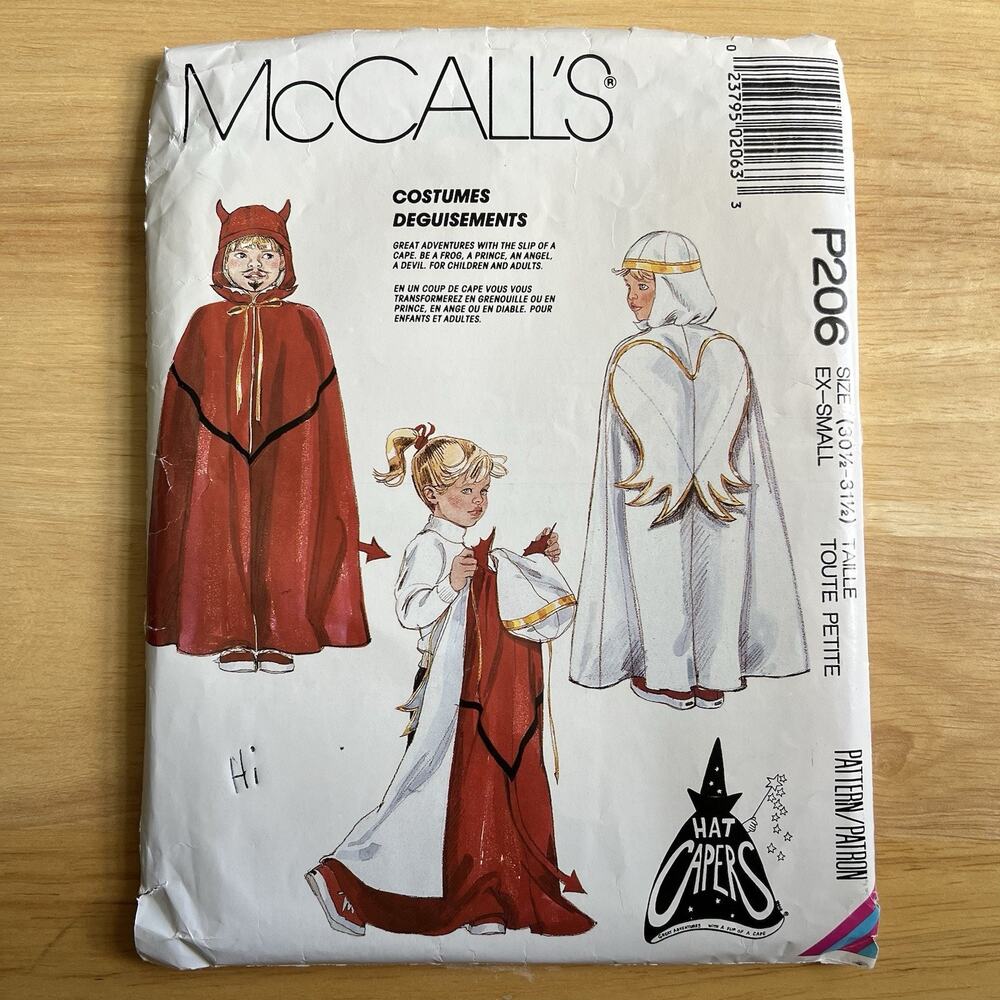 McCalls Sewing Pattern Costume Cape P206 For Children Or Adults Halloween
